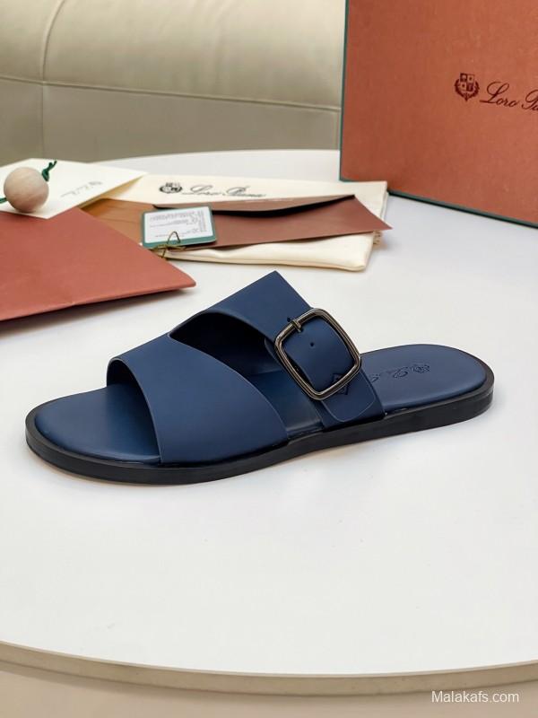 2025 Men Loro Piana Blue Leather Slippers AS00250