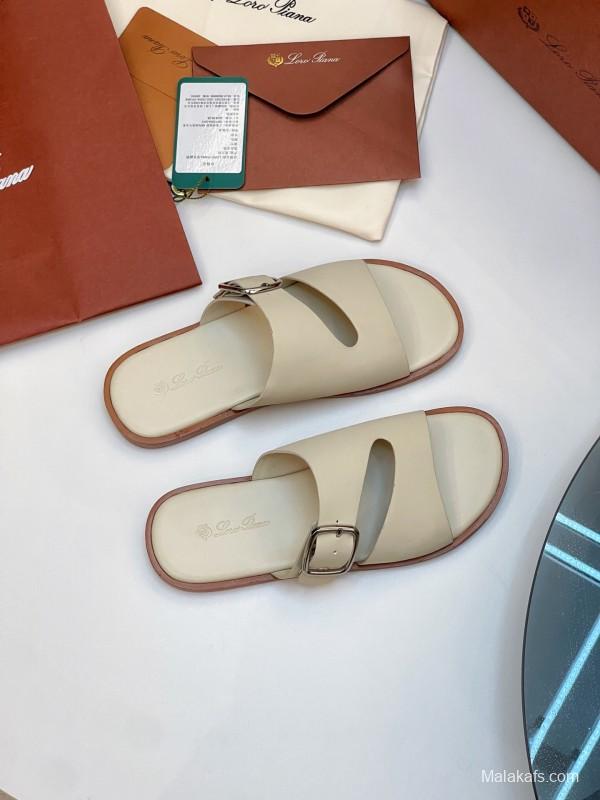 2025 Men Loro Piana Ivory Leather Slippers AS00250