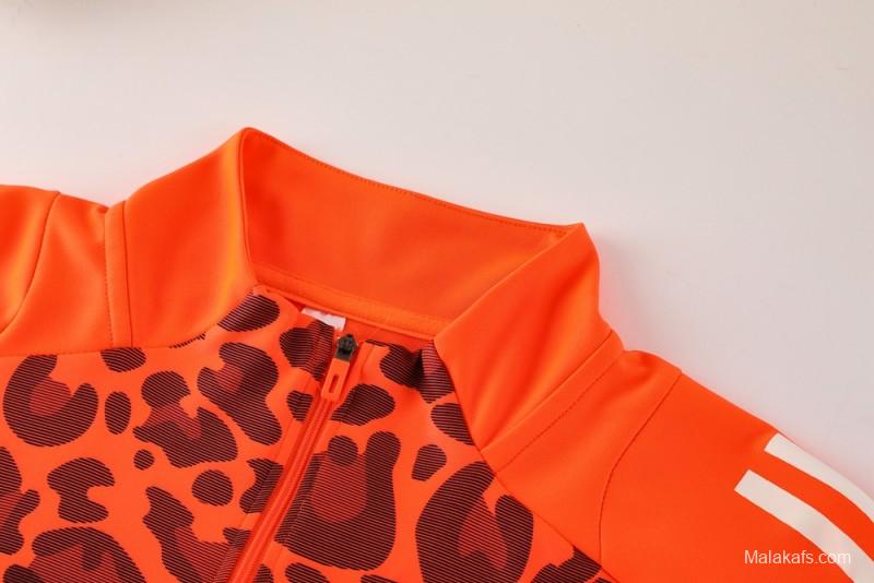 2025 Adidas Orange & Black with Leopard Print Pattern Half Zipper Jacket +Long Pants
