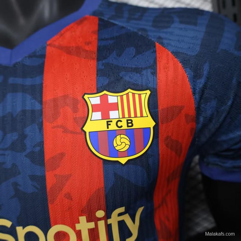 Player Version 25/26 Barcelona Home Blue Red Stripes Jersey with Spotify Sponsor
