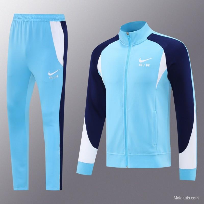 2025 Nike Air Tracksuit Set - Light Blue with Navy Accents Full Zipper Jacket + Long Pants
