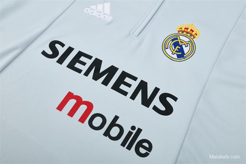 Retro 04/05 Real Madrid Light Grey Half Zipper Jacket+Long Pants