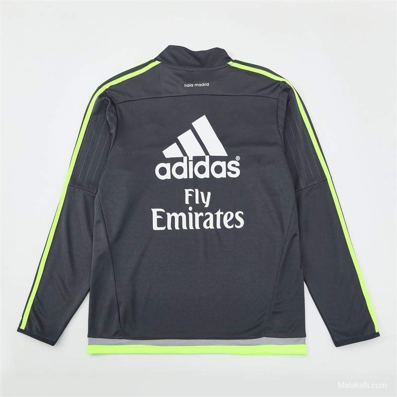 Retro 15/16 Real Madrid Dark Grey Half Zipper Jacket+Long Pants