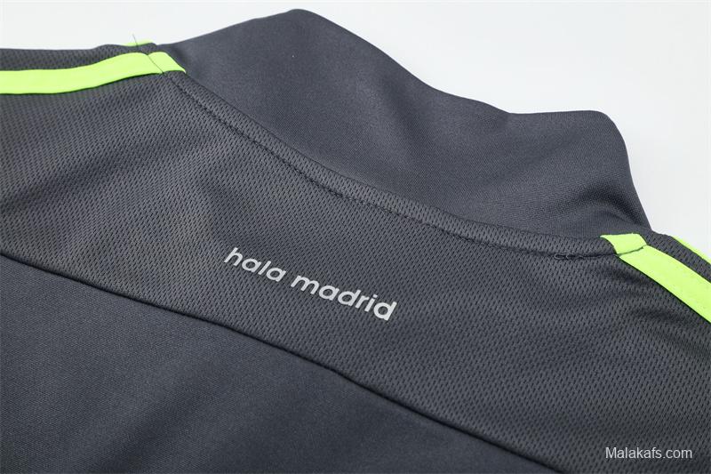 Retro 15/16 Real Madrid Dark Grey Half Zipper Jacket+Long Pants