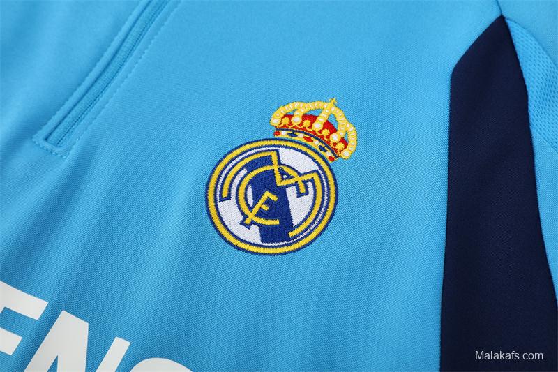 Retro 05/06 Real Madrid Light Blue Half Zipper Jacket+Long Pants