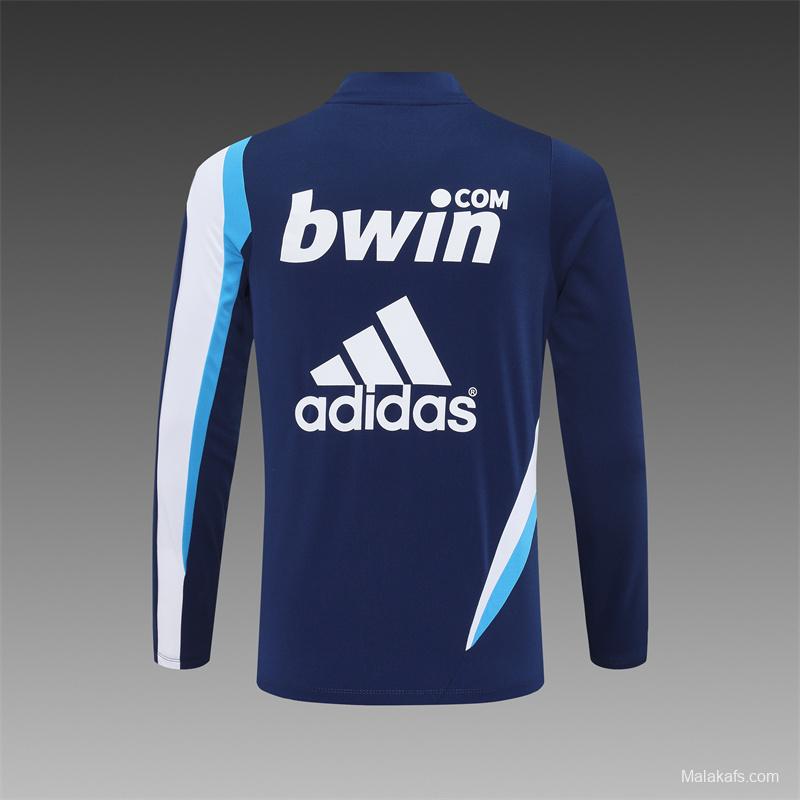 Retro 09/10 Real Madrid Royal Blue Half Zipper Jacket+Long Pants
