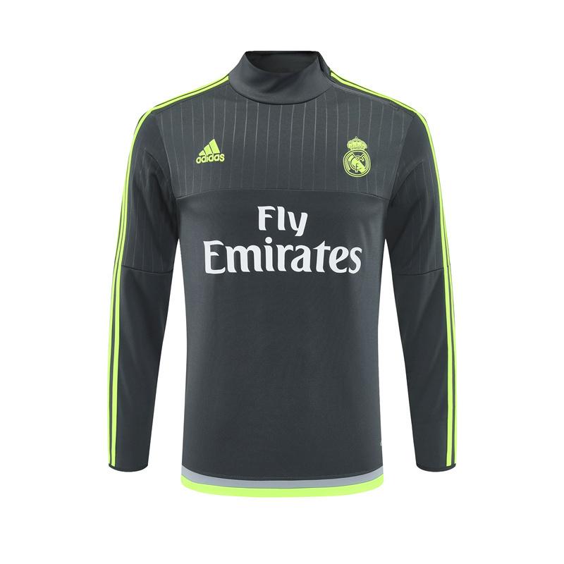 Retro 15/16 Real Madrid Dark Grey Half Zipper Jacket+Long Pants