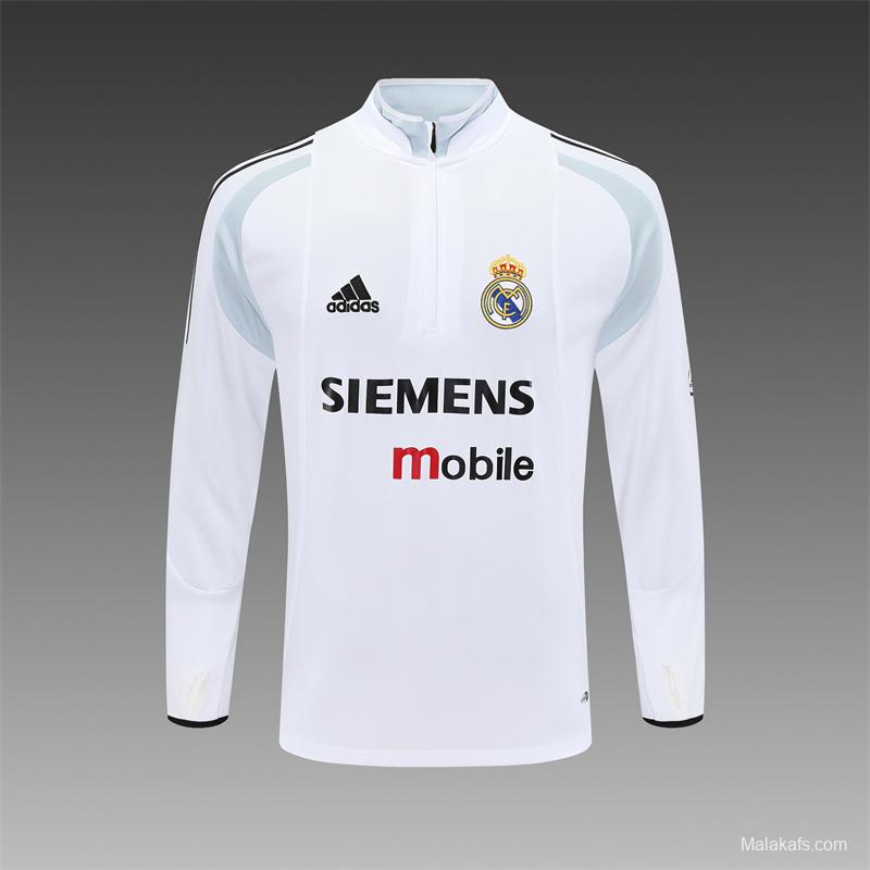 Retro 04/05 Real Madrid White Half Zipper Jacket+Long Pants