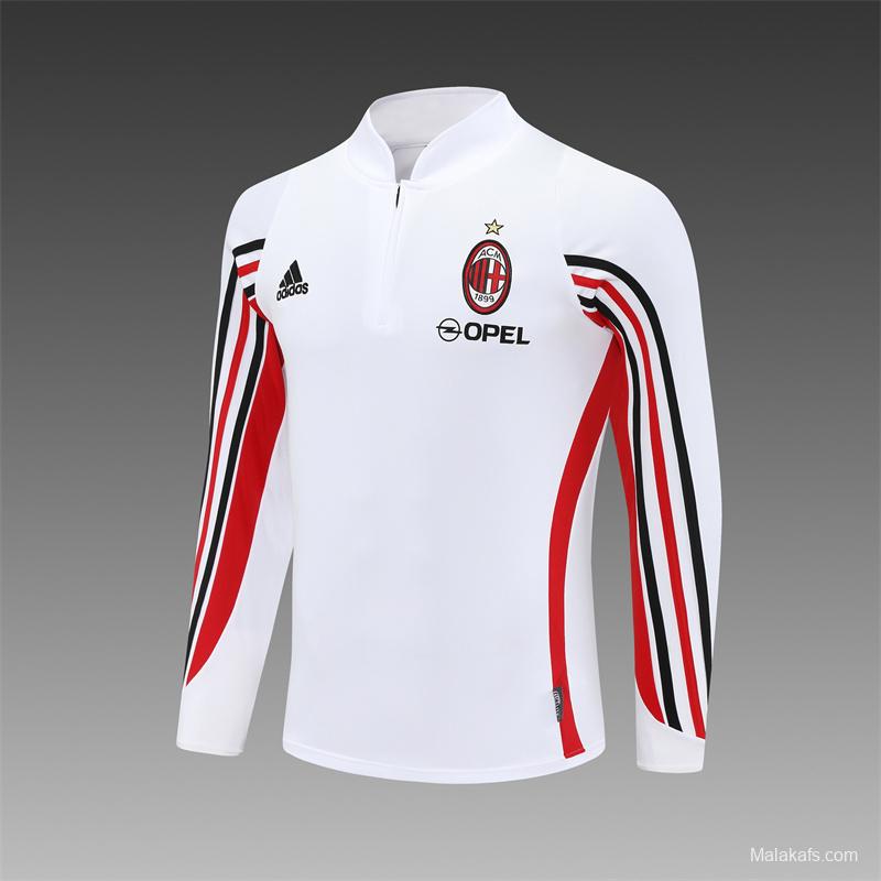 Retro 03/04 AC Milan White Half Zipper Jacket+Long Pants