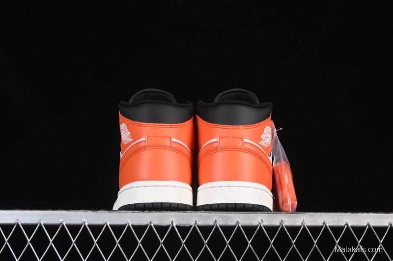 Nike Air Jordan 1 Mid AJ1 Mid-Top Casual Sneakers with Black White Orange Design - DQ8426-801