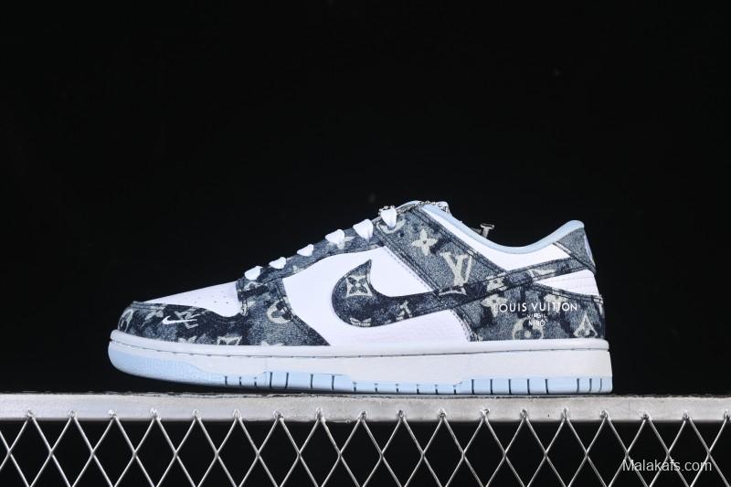 Nike SB Dunk Low LV Collaboration Tie-Dye Denim Anniversary High-End Custom Low-Top Casual Skate Shoes - SC0601-475