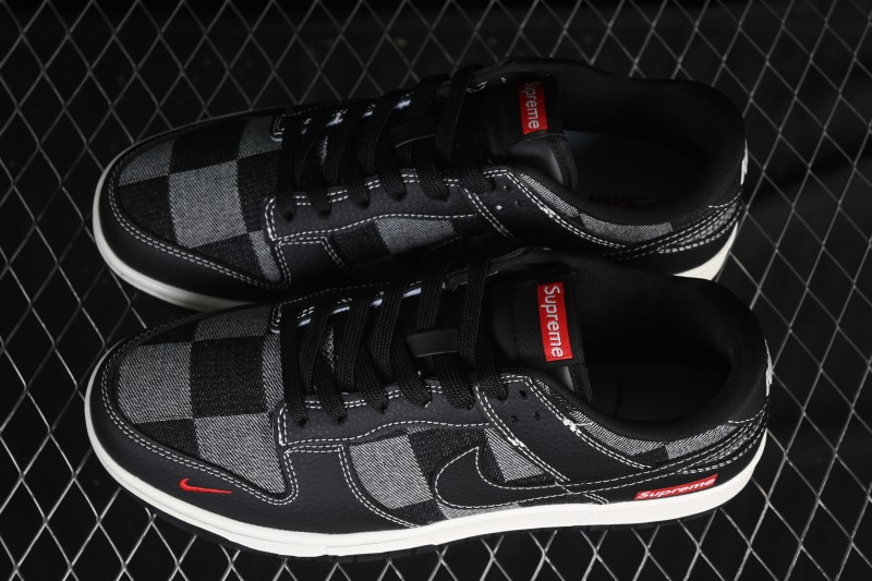 Nike SB Dunk Low Sup Collaboration Black Grey Plaid Low-Top Casual Skate Shoes - SC0601-462