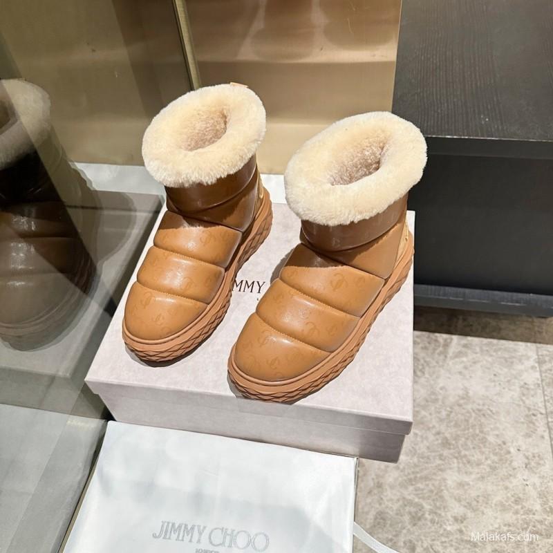 Jimmy Choo 2025 SS Casual White Sneakers with Genuine Wool Snow Boots - LY00340