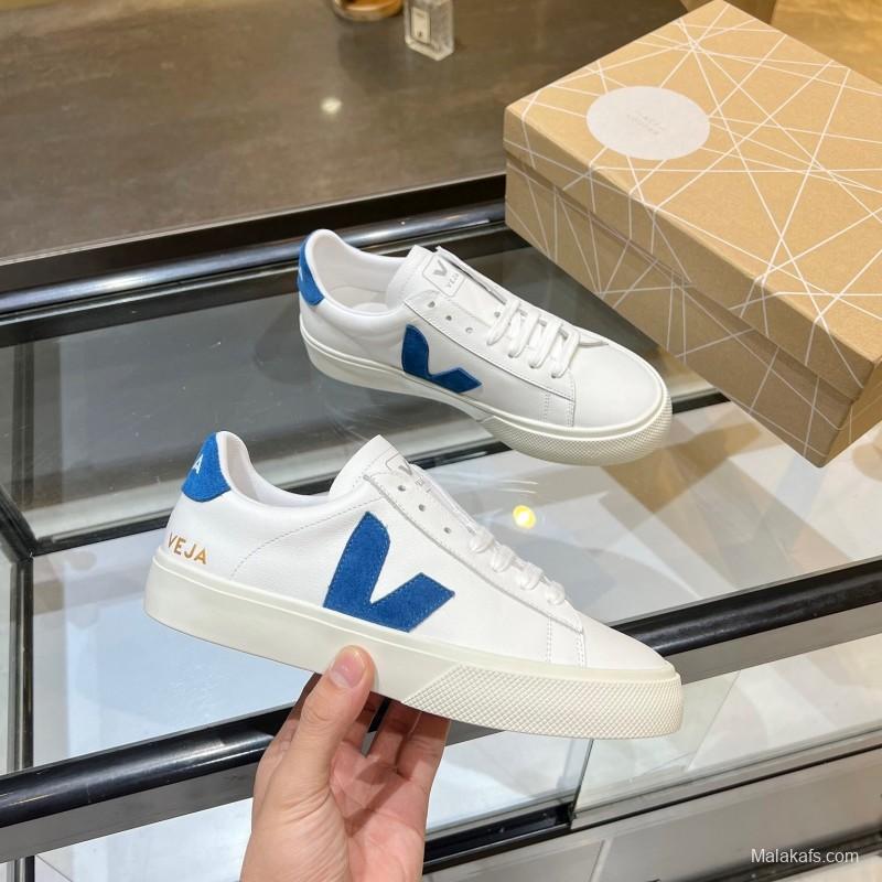 VEJA Classic White Sneakers V Logo Lace-Up Retro Flat Platform Casual Sports Shoes - LY00220
