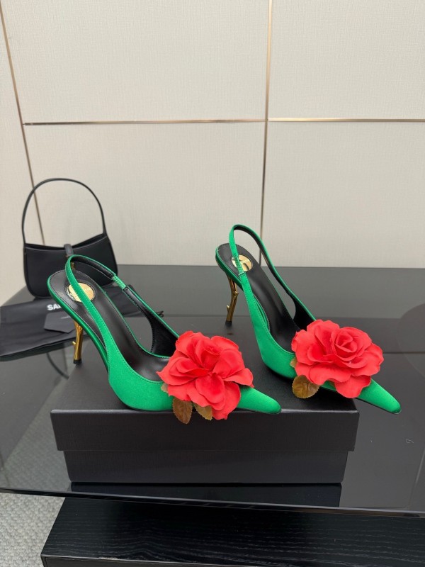 Saint Laurent 2025 Spring/Summer Rose Thorn High Heels with Sculptural Gold Heel - KFY00320