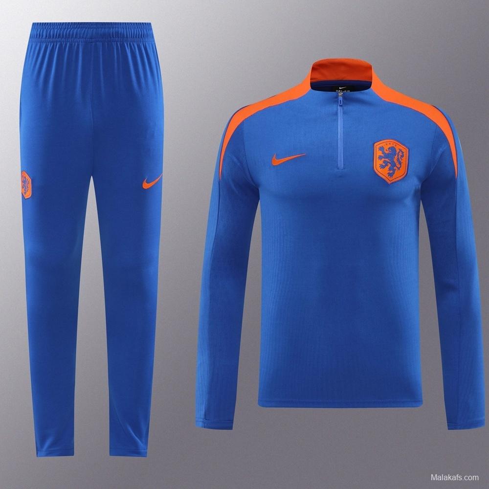 2025 Netherlands Blue Half Zipper Jacket+Long Pants