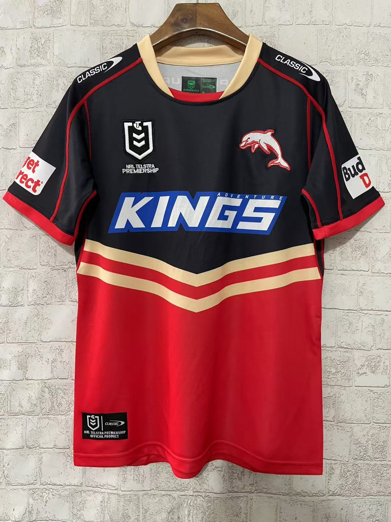 2025 Redcliffe Dolphins Red with Tonal Hoops Home Jersey