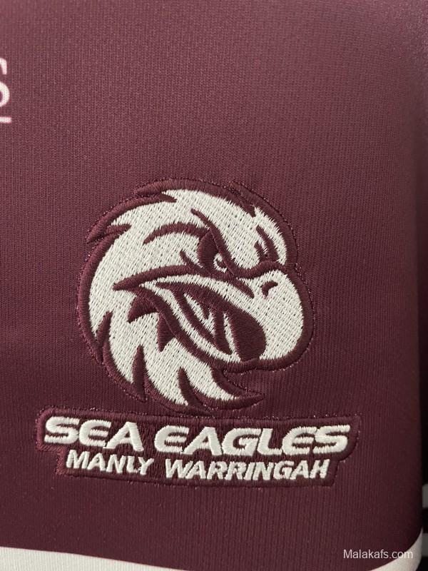 2025 Manly Warringah Sea Eagles Maroon with White Hoops Home Jersey