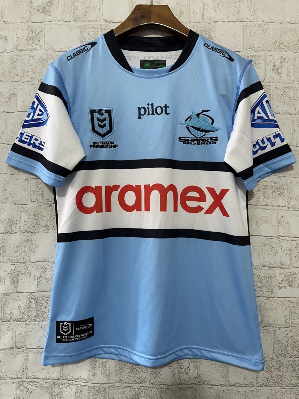 2026 Cronulla Sharks Sky Blue with White Hooped Away Jersey