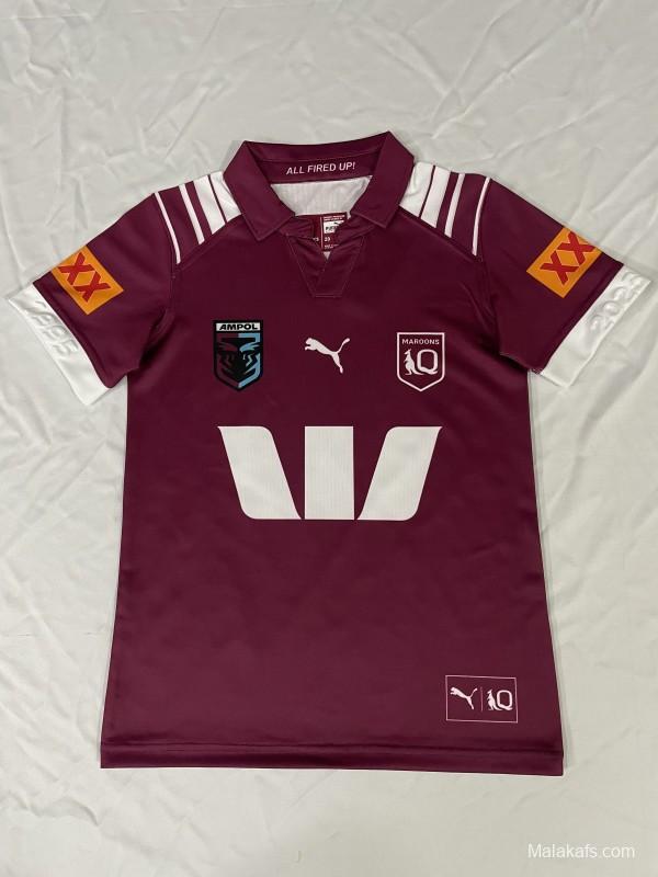 2025 Kids Queensland Maroons Maroon with White Stripes Jersey