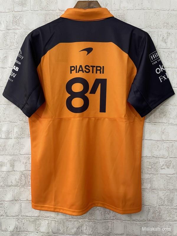 2026 F1 McLaren Racing Papaya Orange with Navy Blue Raglan Sleeves Polo Jersey