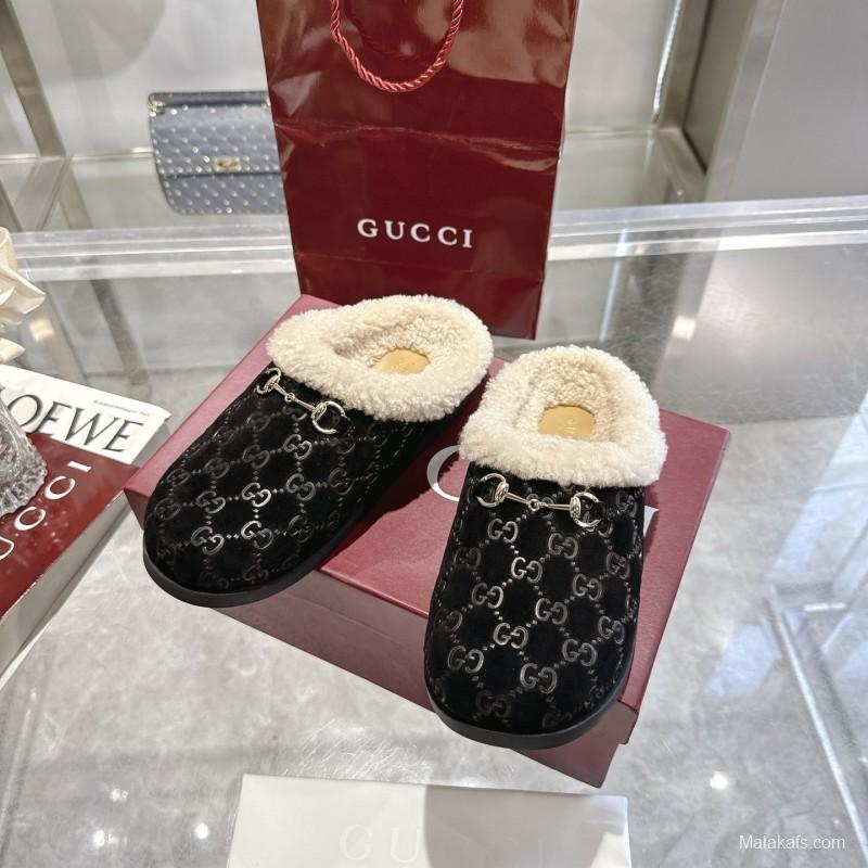 Gucci 2025/SS Autumn Winter New Suede Leather Horsebit Women's Wool Loafers - LY00260