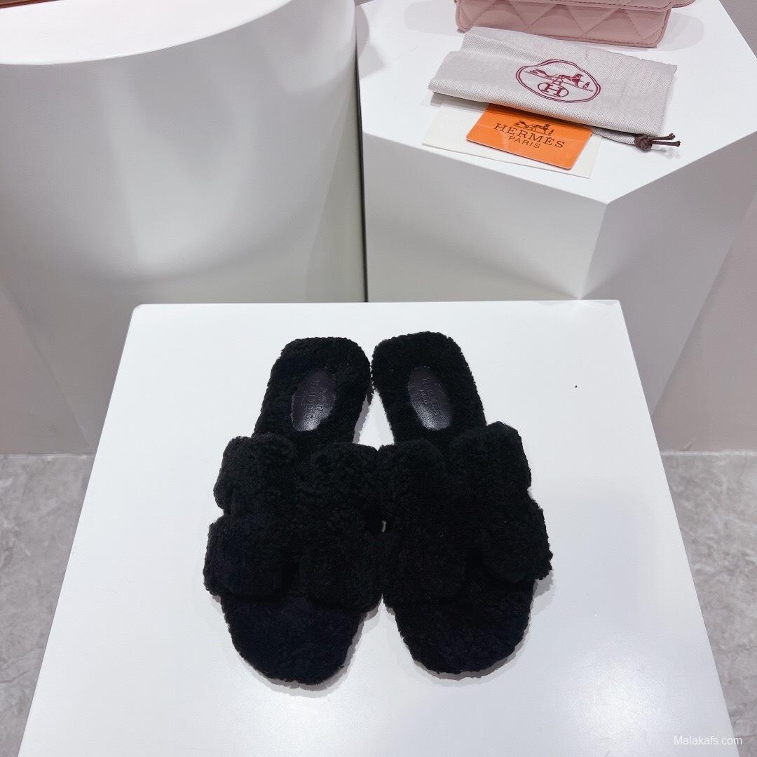 H Teddy Wool H Slippers Flat Sole Winter Edition - LY00240