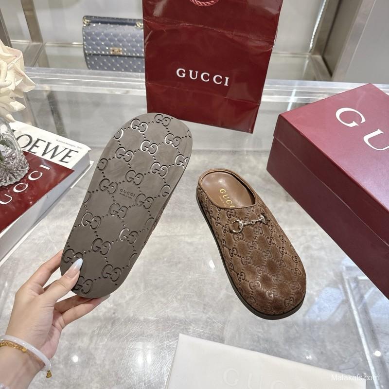 Gucci Leather GG Embossed Horsebit Mule Sandals - LY00240