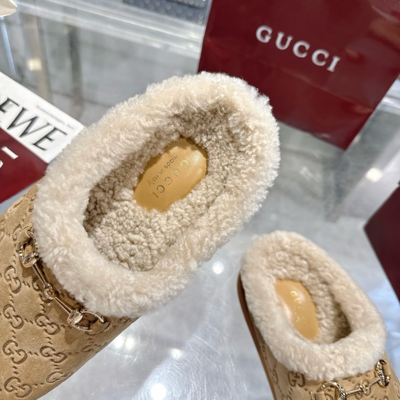 Gucci 2025 SS Autumn Winter New Suede Leather Horsebit Detail Women Wool Loafers - LY00260