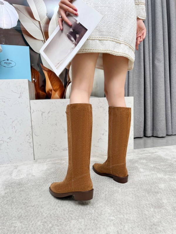 Prada Classic Triangle Logo Pointed Toe Boots - LY00400
