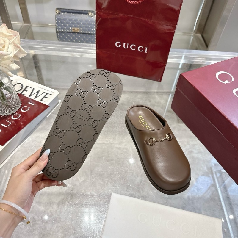 Gucci Camel Suede GG Embossed Horsebit Mule Sandals - LY00240