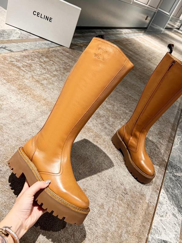 Celine 2025/ss Fall Winter Triomphe Side Zip Knee High Boots - L Y00420