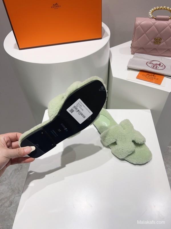 H Teddy Wool H Slippers Flat Sole Winter Edition - LY00240