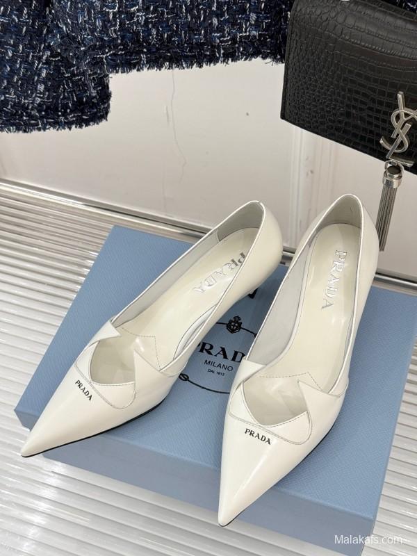PRADA 2025/SS Catwalk Pointed Toe Kitten Heel Single Shoes - KFY00310