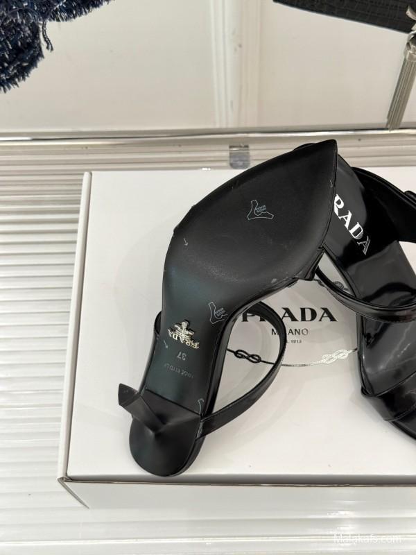 Prada Pointed Toe High Heel Sandals with Triangle Buckle - KFY00280