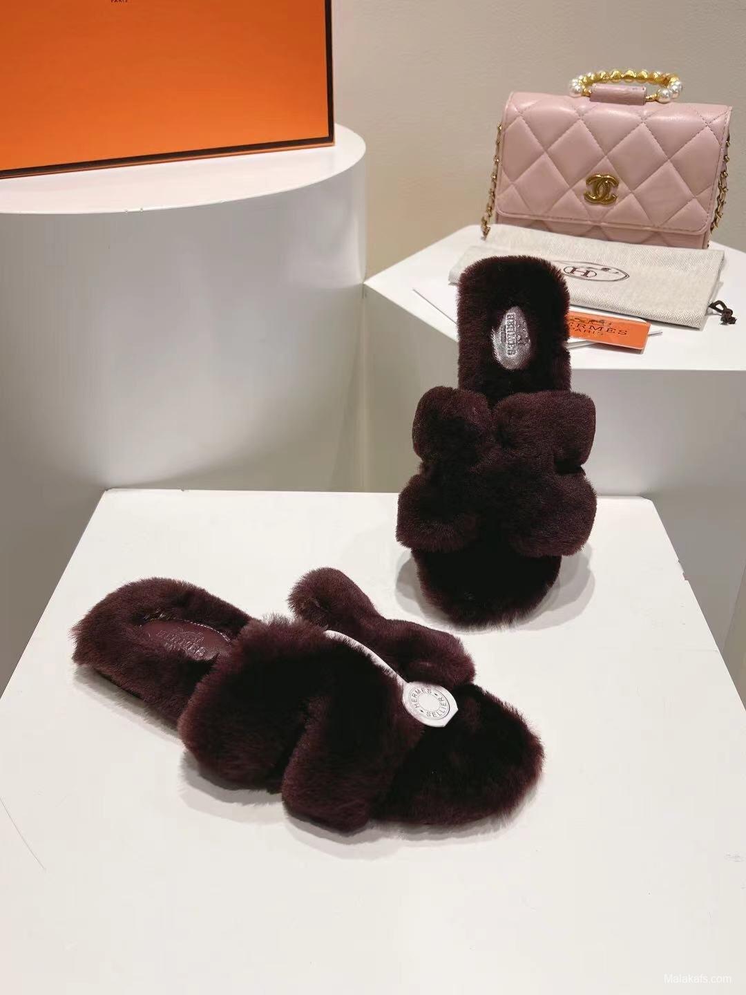 Hermès 2025 SS Love Flat Wool Slippers - LY00240
