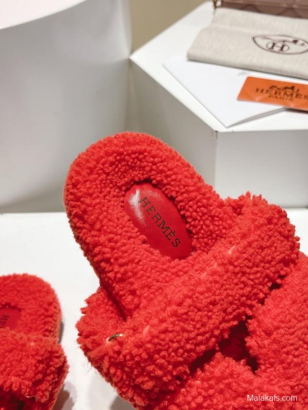 H Love Uncle Full Fur Slippers with Grain Fur - LY00300
