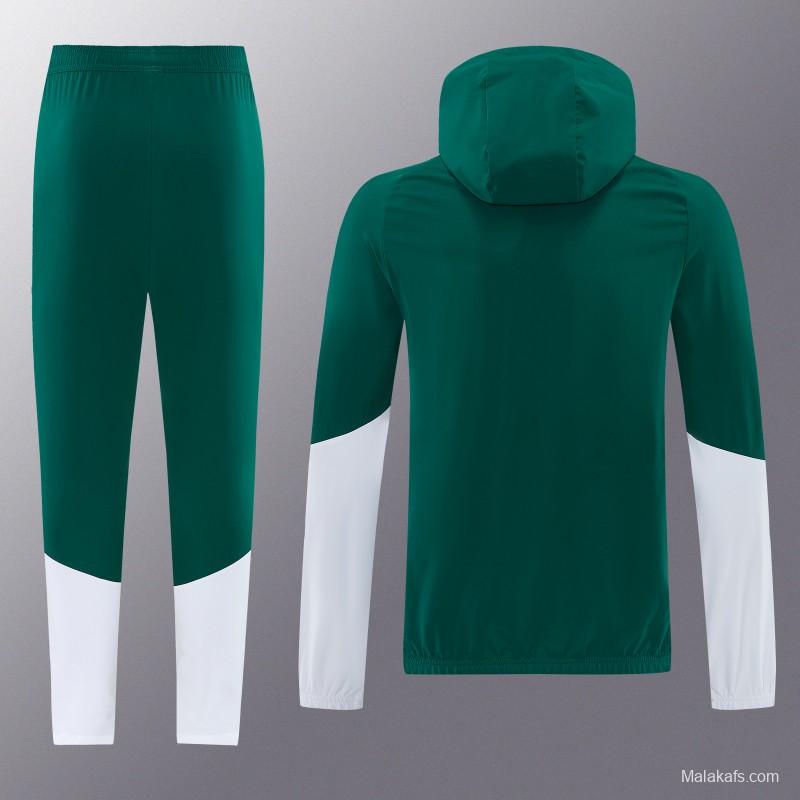 2026 Italy Green Hoodie Full Zipper Windbreaker + Long Pants