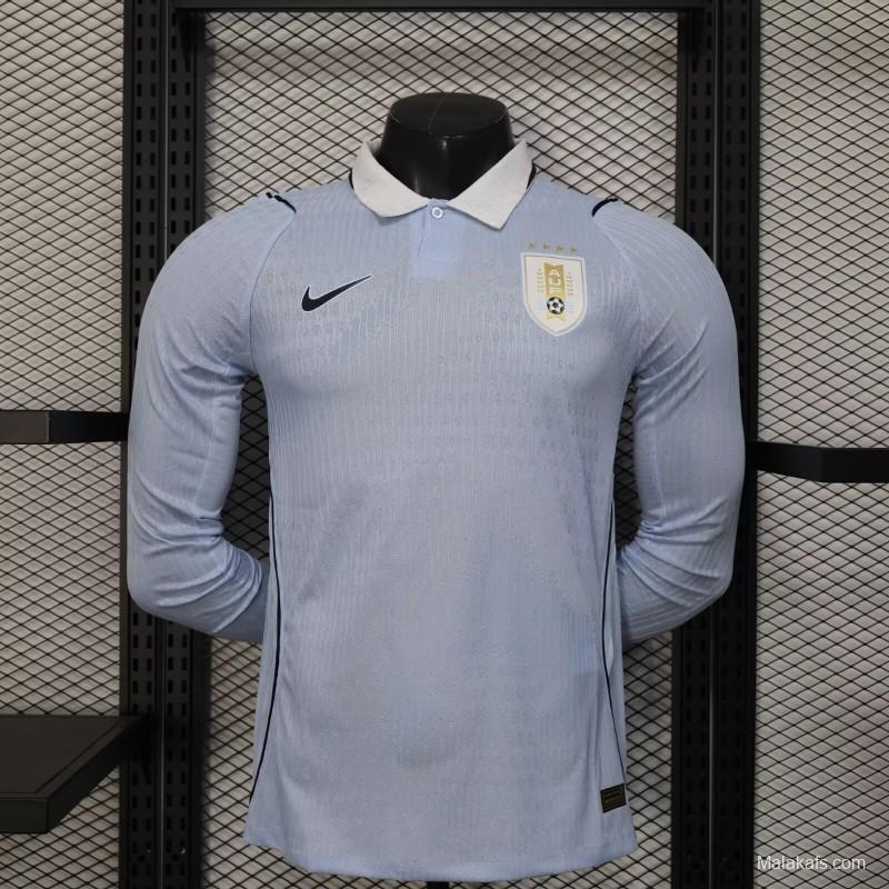 2026 Player Version Uruguay Light Blue with White Collar Long Sleeve Jersey