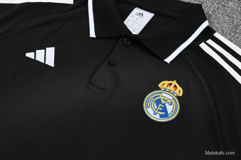 26/27 Real Madrid Black Polo Training Shirt + Long Pants Tracksuit