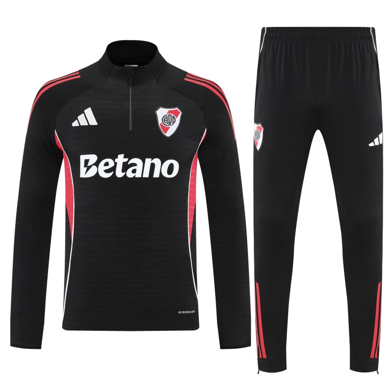 25/26 River Plate Black Half Zipper Jacket Tracksuit + Long Pants