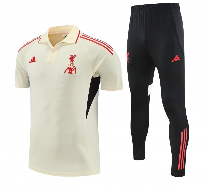 26/27  Liverpool White  Polo Training Shirt + Long Pants Tracksuit