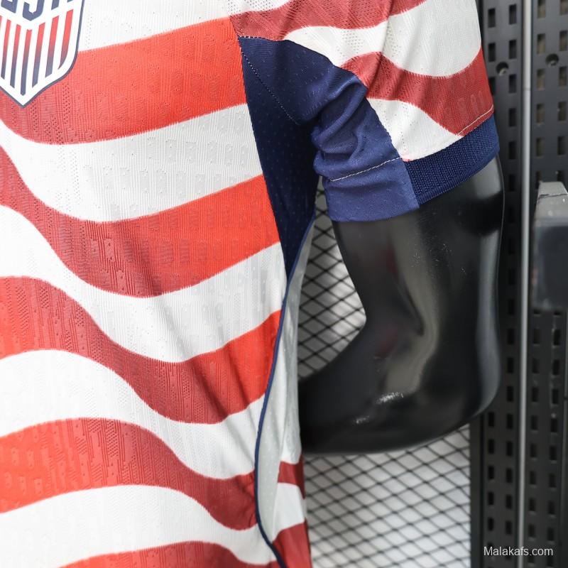 Player Version 2026 USA Home Red & White Stripe  Jersey