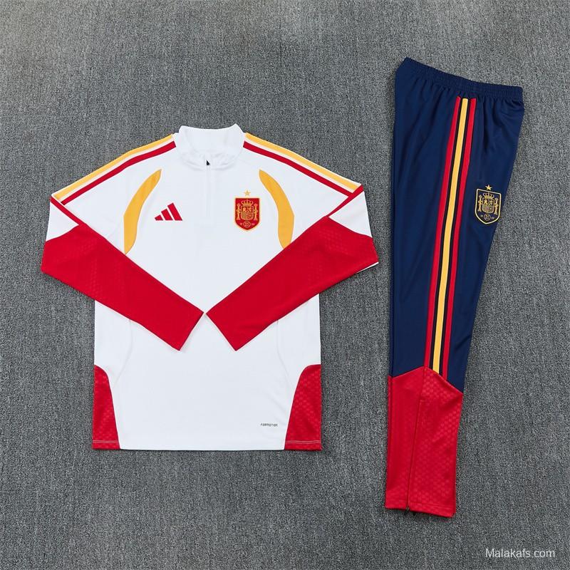 26/27 Spain Away White Half Zipper Jacket Tracksuit + Long Pants