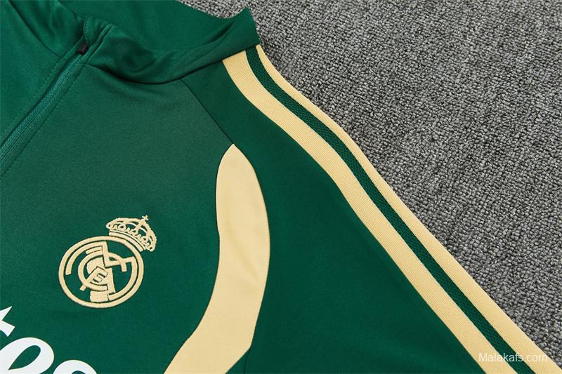 2026 Real Madrid Green & Cream  Half Zipper Jacket Tracksuit + Long Pants