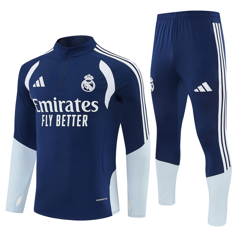 26/27 Real Madrid Away Navy Blue Half Zipper Jacket Tracksuit + Long Pants