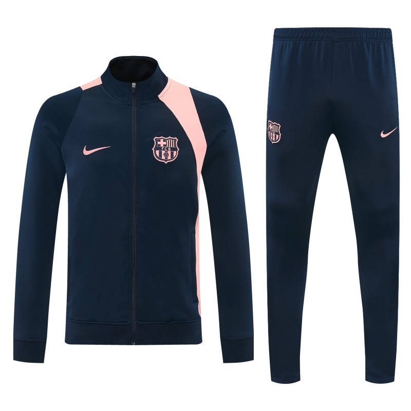 26/27 Barcelona Navy Blue & Pink  Full Zipper Jacket Tracksuit + Long Pants