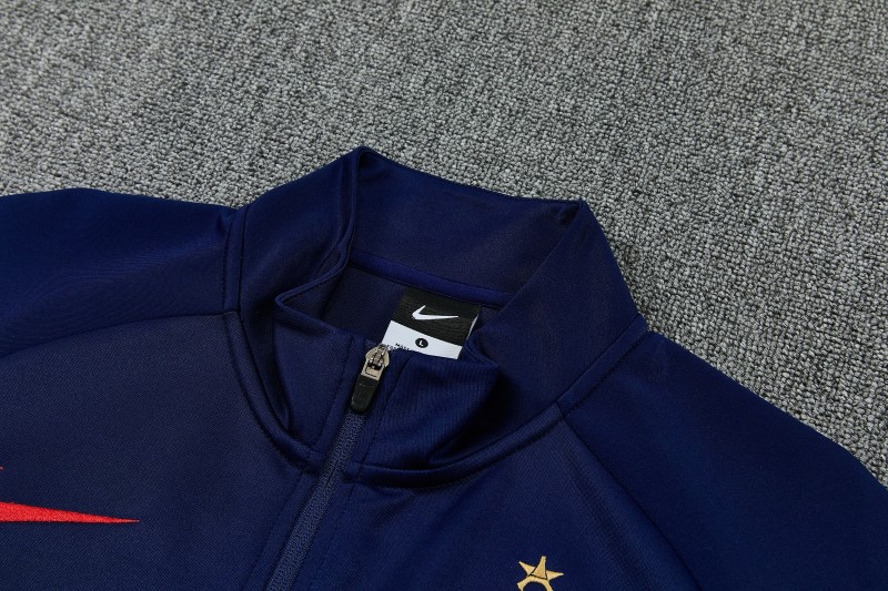 26/27 Paris Saint-Germain Navy Blue with Red Chevron Stripe Full Zipper Jacket Tracksuit + Long Pants (Home)