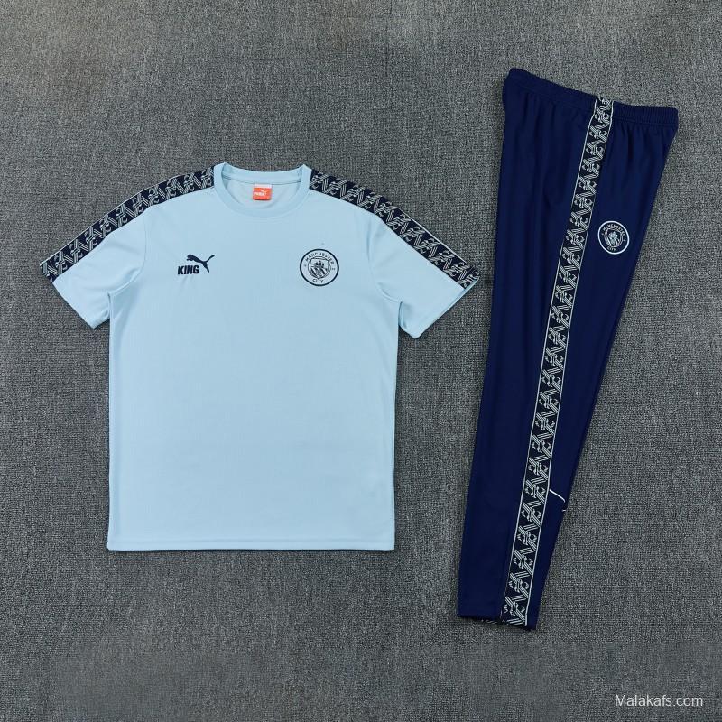 26/27 Manchester City Sky Blue Short Sleeve Tracksuit  + Long Pants (Puma King / Home)