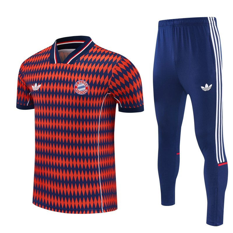 26/27 FC Bayern München Red & Navy Blue  Short Sleeve Tracksuit + Long Pants